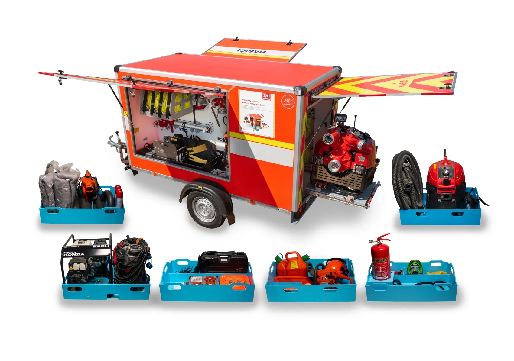 Přívěsný hasičský vozík ZHT se stříkačkou Tohatsu VE1500